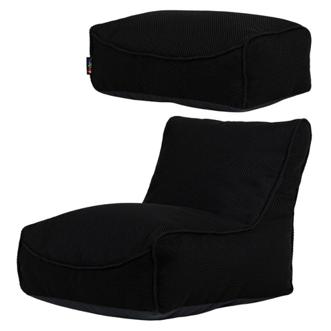 Large Study Lounger Bean Bag & Footstool Set, Black Learning SPACE