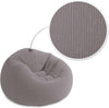 Gray bean bag chair with close-up of fabric texture on a white background