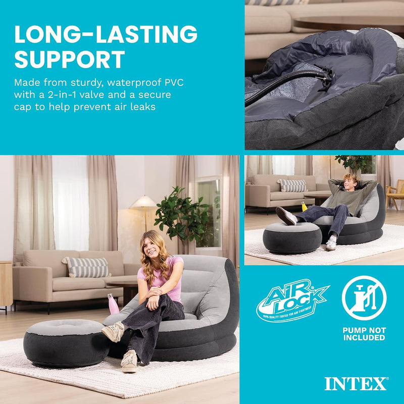 Loungin' Around Ultra Lounge with Ottoman - Grey