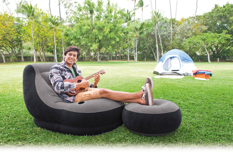 Loungin' Around Ultra Lounge with Ottoman - Grey