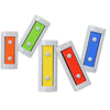 Five separate Melody Chimes bars in orange, green, yellow, red and blue, arranged at different angles