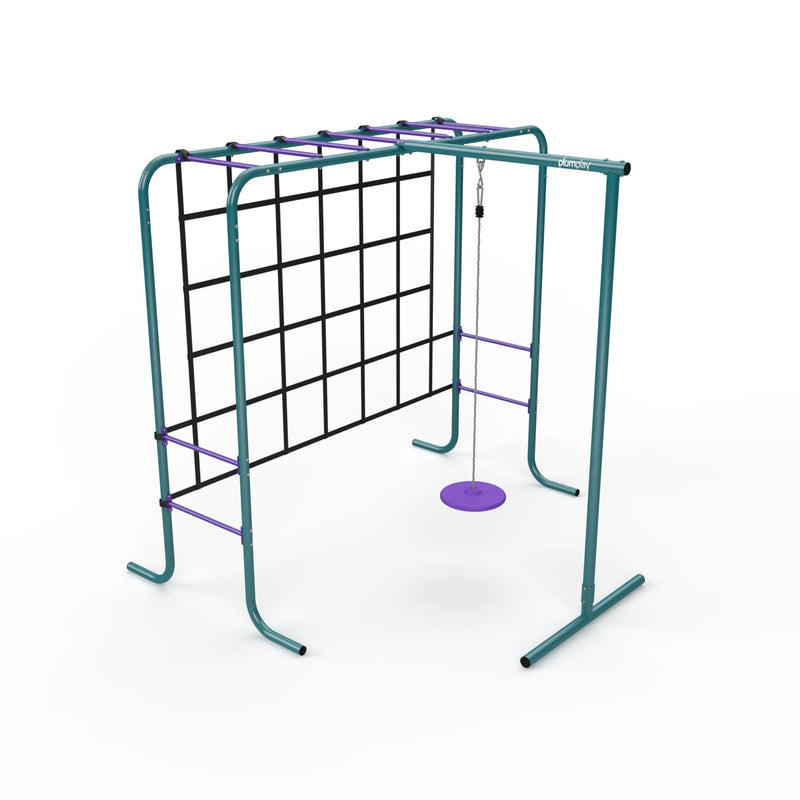 Metal Monkey Bars with Swing and Climbing Wall, Teal Learning SPACE