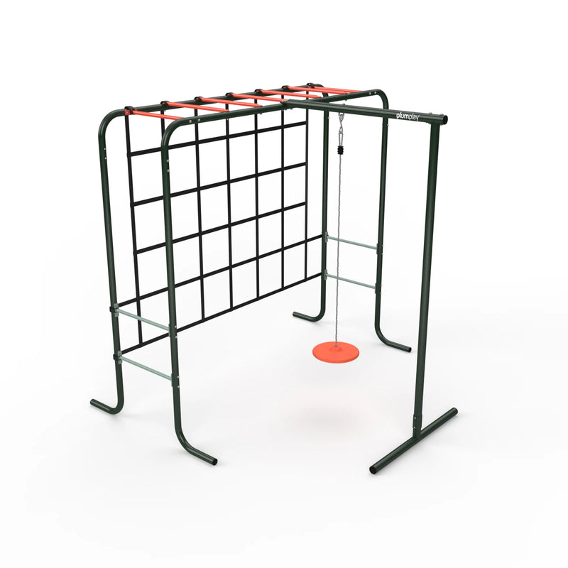 Metal Monkey Bars with Swing and Climbing Wall, Olive Learning SPACE