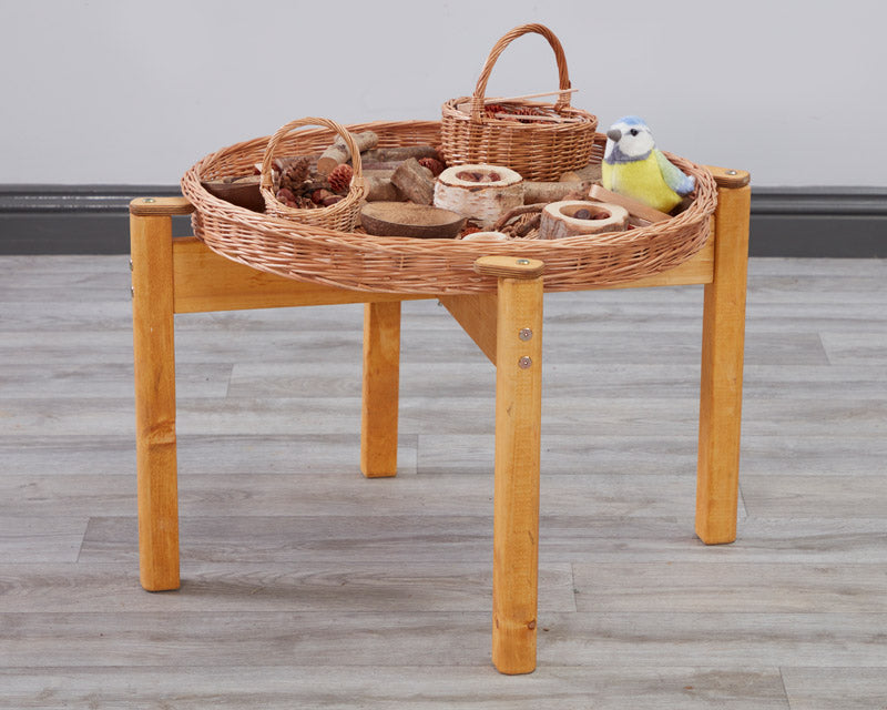 Mirror and Wicker Tray Wooden Stand, Learning SPACE
