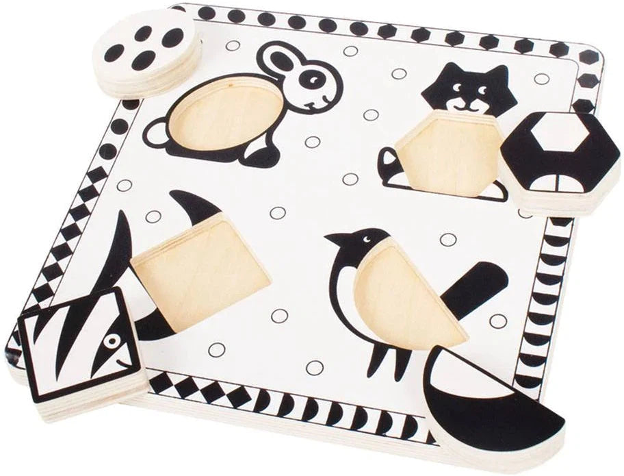 Pets Black & White Puzzle-2-12 Piece Jigsaw,Baby Wooden Toys,Bigjigs Toys,Discontinued,Games & Toys,Gifts For 1 Year Olds,Gifts For 2-3 Years Old,SCOTEXCEL,Sound. Peg & Inset Puzzles,Stock-Learning SPACE
