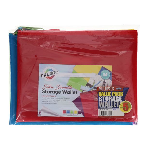 Pkt.5 A4+ Extra Durable Storage Wallets, Learning SPACE