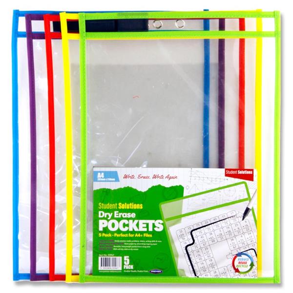 Pkt.5 Dry Erase Pockets, Learning SPACE