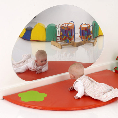 Plain Semi Circle Mat with Rectangular Mirror Set-AllSensory,Dropship,Floor Padding,Matrix Group,Padding for Floors and Walls,Sensory Mirrors,Soft Play Sets-Red-PRM3051RD-Learning SPACE