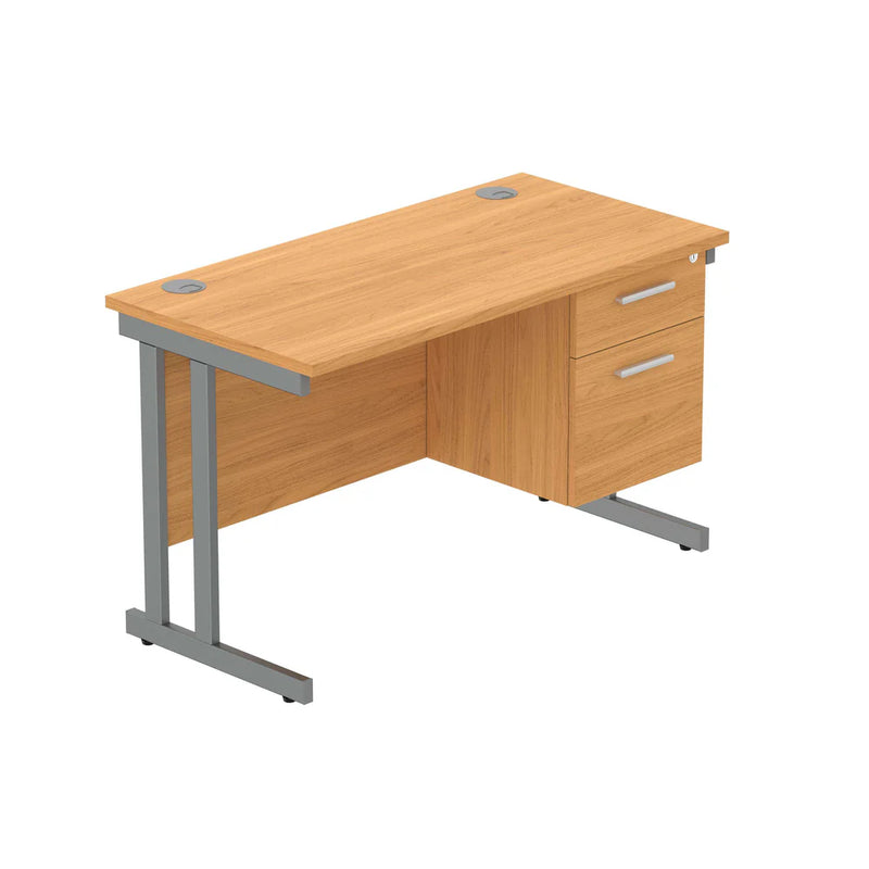 Rectangular Desk + 2 Drawer Fixed Pedestal, 1200 X 600 Norwegian Beech Graphite Learning SPACE