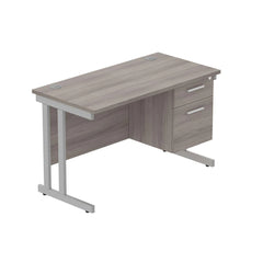 Rectangular Desk + 2 Drawer Fixed Pedestal, 1200 X 600 Alaskan Grey Oak Silver Learning SPACE