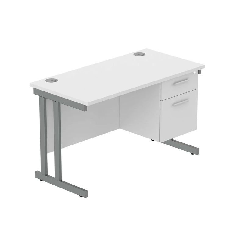 Rectangular Desk + 2 Drawer Fixed Pedestal, 1200 X 600 Arctic White Graphite Learning SPACE
