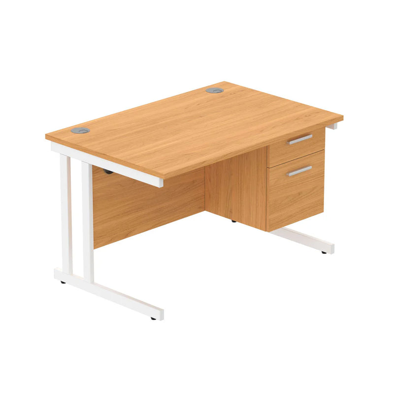 Rectangular Desk + 2 Drawer Fixed Pedestal, 1200 X 800 Norwegian Beech White Learning SPACE