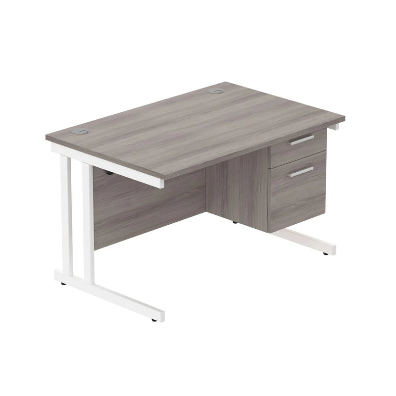 Rectangular Desk + 2 Drawer Fixed Pedestal, 1200 X 800 Alaskan Grey Oak White Learning SPACE