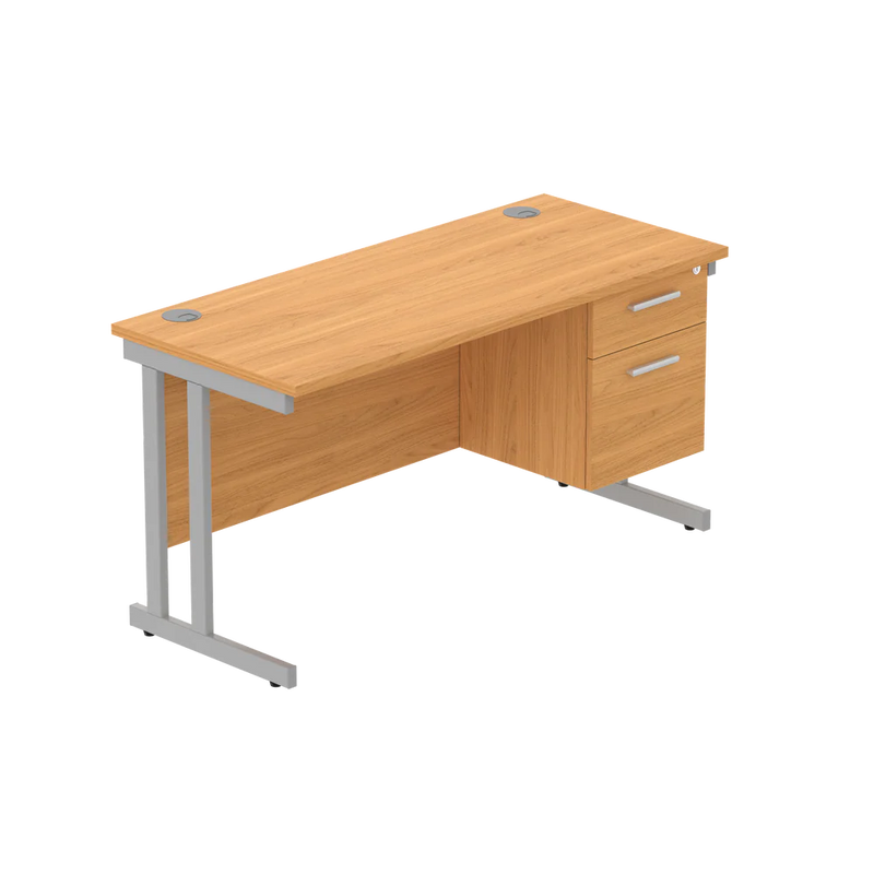 Rectangular Desk + 2 Drawer Fixed Pedestal, 1400 X 600 Norwegian Beech Silver Learning SPACE