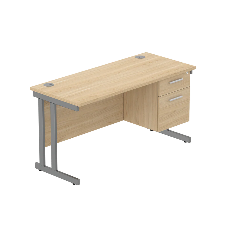 Rectangular Desk + 2 Drawer Fixed Pedestal, 1400 X 600 Canadian Oak Graphite Learning SPACE