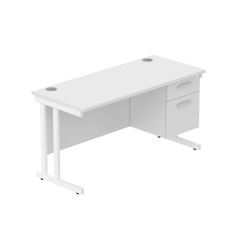 Rectangular Desk + 2 Drawer Fixed Pedestal, 1400 X 600 Arctic White White Learning SPACE