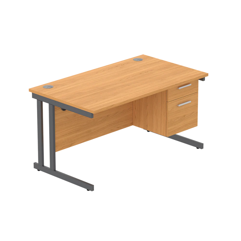 Rectangular Desk + 2 Drawer Fixed Pedestal, 1400 X 800 Norwegian Beech Graphite Learning SPACE