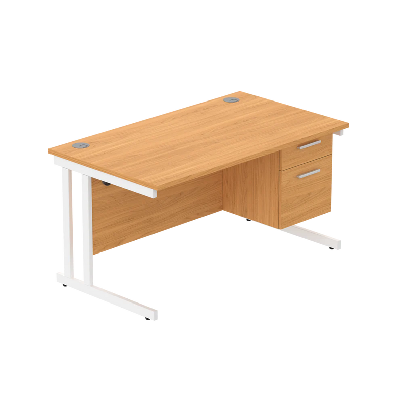 Rectangular Desk + 2 Drawer Fixed Pedestal, 1400 X 800 Norwegian Beech White Learning SPACE