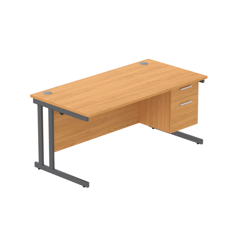 Rectangular Desk + 2 Drawer Fixed Pedestal, 1600 X 800 Norwegian Beech Graphite Learning SPACE