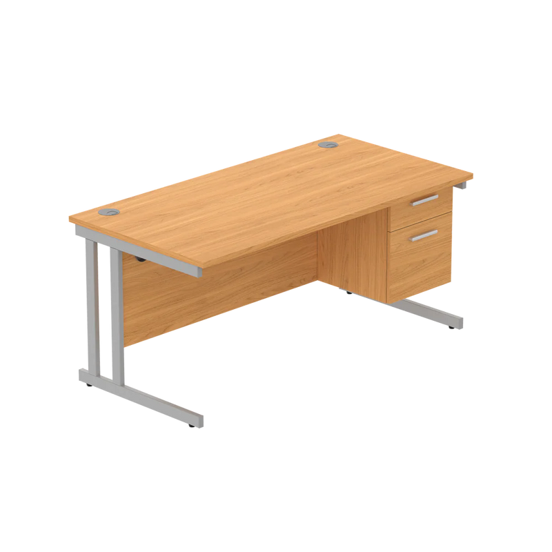 Rectangular Desk + 2 Drawer Fixed Pedestal, 1600 X 800 Norwegian Beech Silver Learning SPACE