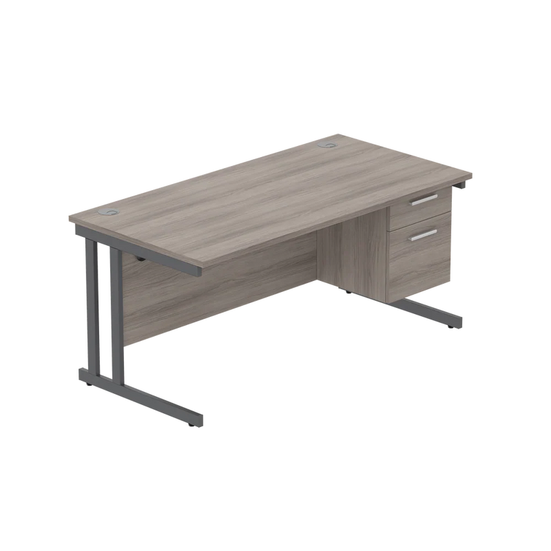 Rectangular Desk + 2 Drawer Fixed Pedestal, 1600 X 800 Alaskan Grey Oak Graphite Learning SPACE