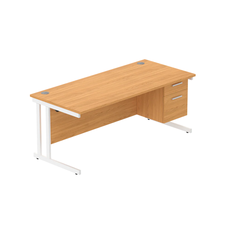 Rectangular Desk + 2 Drawer Fixed Pedestal, 1800 X 800 Norwegian Beech White Learning SPACE