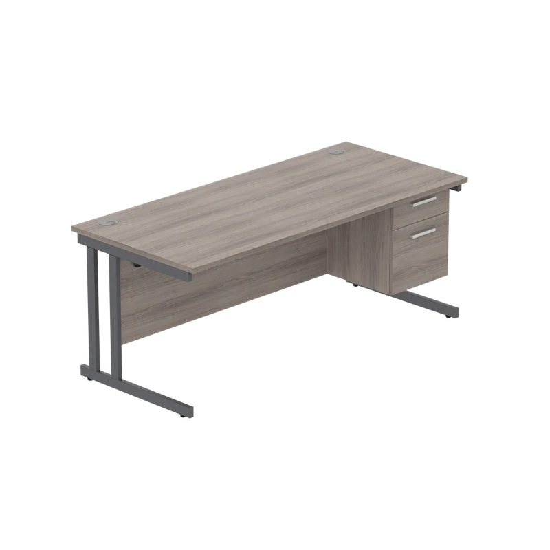 Rectangular Desk + 2 Drawer Fixed Pedestal, 1800 X 800 Alaskan Grey Oak Graphite Learning SPACE