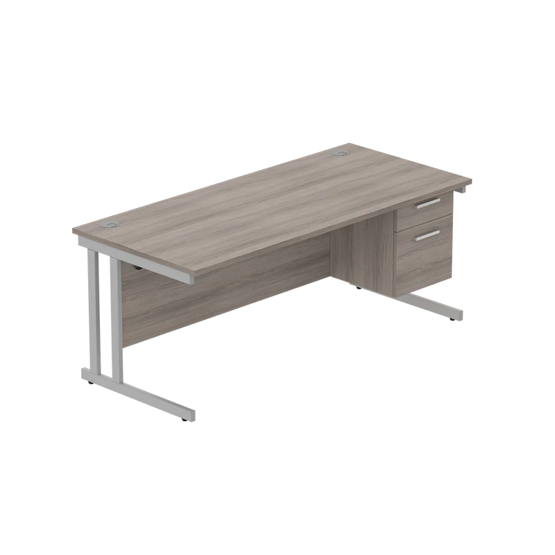 Rectangular Desk + 2 Drawer Fixed Pedestal, 1800 X 800 Alaskan Grey Oak Silver Learning SPACE