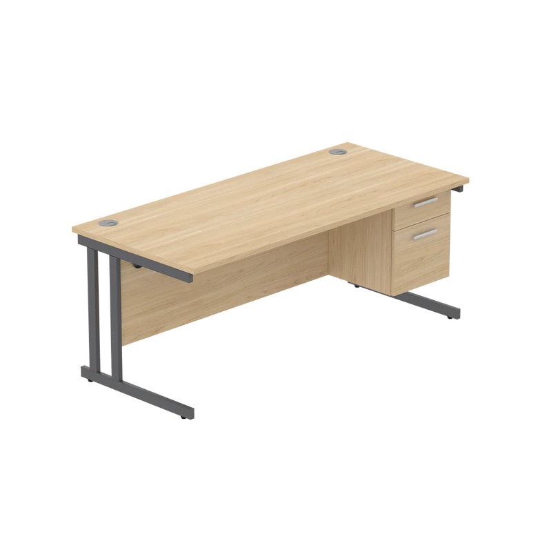 Rectangular Desk + 2 Drawer Fixed Pedestal, 1800 X 800 Canadian Oak Graphite Learning SPACE