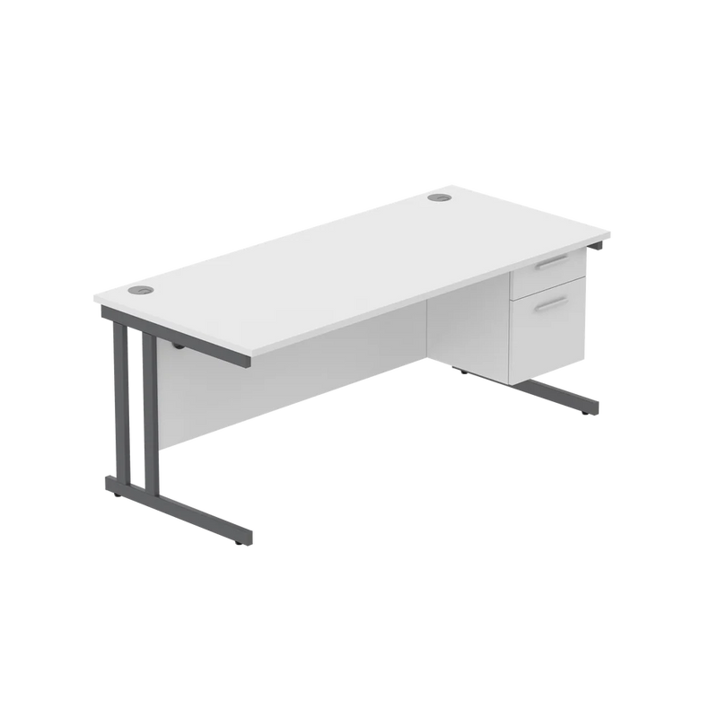 Rectangular Desk + 2 Drawer Fixed Pedestal, 1800 X 800 Arctic White Graphite Learning SPACE