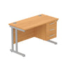 Rectangular Desk + 3 Drawer Fixed Pedestal, 1200 X 600 Norwegian Beech Silver Learning SPACE