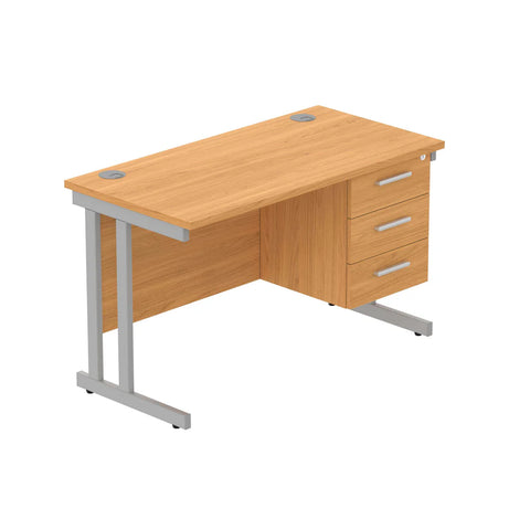 Rectangular Desk + 3 Drawer Fixed Pedestal, 1200 X 600 Norwegian Beech Silver Learning SPACE