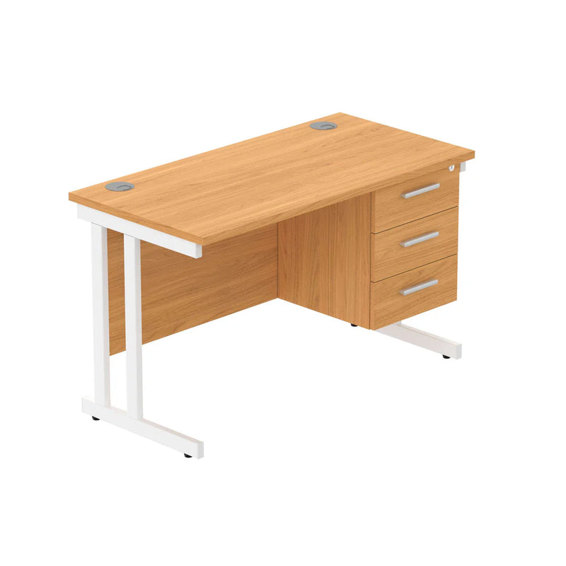 Rectangular Desk + 3 Drawer Fixed Pedestal, 1200 X 600 Norwegian Beech White Learning SPACE
