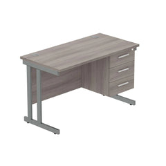 Rectangular Desk + 3 Drawer Fixed Pedestal, 1200 X 600 Alaskan Grey Oak Graphite Learning SPACE