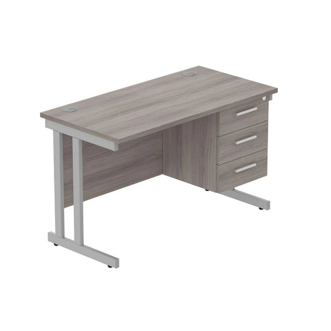 Rectangular Desk + 3 Drawer Fixed Pedestal, 1200 X 600 Alaskan Grey Oak Silver Learning SPACE