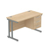 Rectangular Desk + 3 Drawer Fixed Pedestal, 1200 X 600 Canadian Oak Graphite Learning SPACE