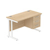 Rectangular Desk + 3 Drawer Fixed Pedestal, 1200 X 600 Canadian Oak White Learning SPACE