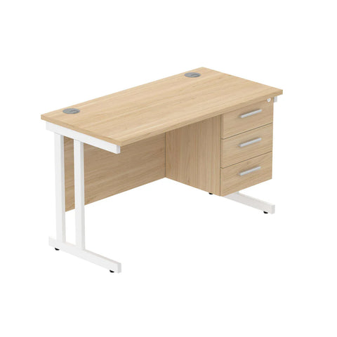 Rectangular Desk + 3 Drawer Fixed Pedestal, 1200 X 600 Canadian Oak White Learning SPACE