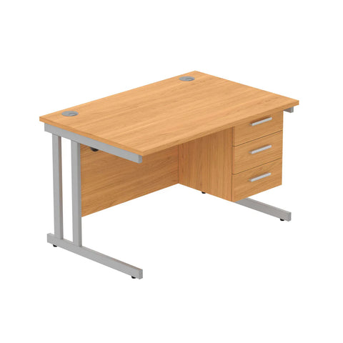 Rectangular Desk + 3 Drawer Fixed Pedestal, 1200 X 800 Norwegian Beech Silver Learning SPACE