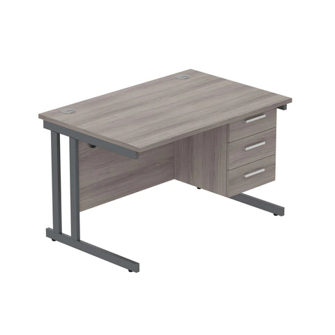 Rectangular Desk + 3 Drawer Fixed Pedestal, 1200 X 800 Alaskan Grey Oak Graphite Learning SPACE