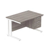 Rectangular Desk + 3 Drawer Fixed Pedestal, 1200 X 800 Alaskan Grey Oak White Learning SPACE