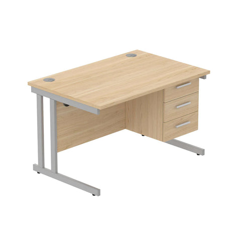 Rectangular Desk + 3 Drawer Fixed Pedestal, 1200 X 800 Canadian Oak Silver Learning SPACE