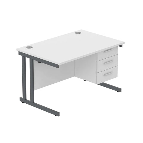 Rectangular Desk + 3 Drawer Fixed Pedestal, 1200 X 800 Arctic White Graphite Learning SPACE