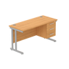 Rectangular Desk + 3 Drawer Fixed Pedestal, 1400 X 600 Norwegian Beech Silver Learning SPACE