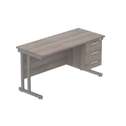 Rectangular Desk + 3 Drawer Fixed Pedestal, 1400 X 600 Alaskan Grey Oak Graphite Learning SPACE