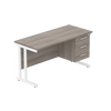Rectangular Desk + 3 Drawer Fixed Pedestal, 1400 X 600 Alaskan Grey Oak White Learning SPACE