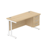 Rectangular Desk + 3 Drawer Fixed Pedestal, 1400 X 600 Canadian Oak White Learning SPACE