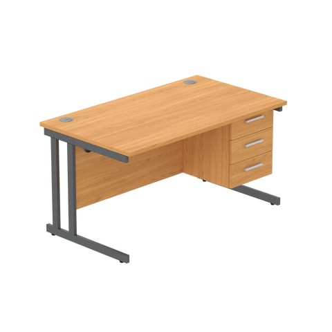 Rectangular Desk + 3 Drawer Fixed Pedestal, 1400 X 800 Norwegian Beech Graphite Learning SPACE