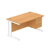 Rectangular Desk + 3 Drawer Fixed Pedestal, 1400 X 800 Norwegian Beech White Learning SPACE