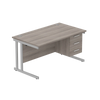 Rectangular Desk + 3 Drawer Fixed Pedestal, 1400 X 800 Alaskan Grey Oak Silver Learning SPACE